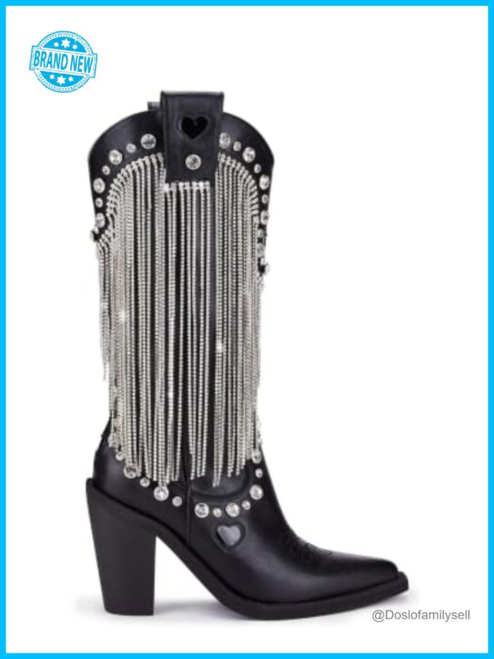 Vegan Leather Cowboy Boots Rhinestone Fringe Jewel Studs Ankle Bootie